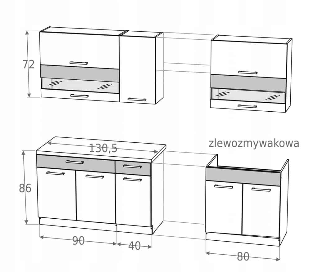 Кухонная мебель на размер без столешницы 210 см KD
