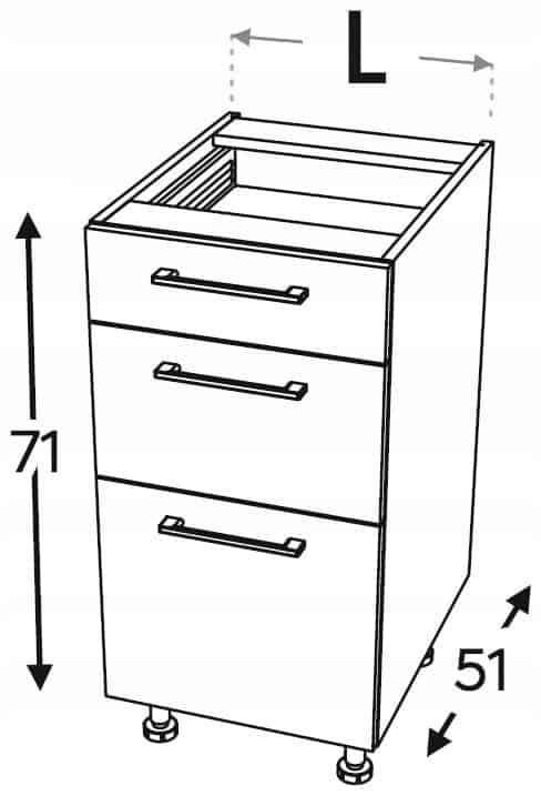 Нижняя тумба с 3 ящиками 45 см KAMMONO P2, K2